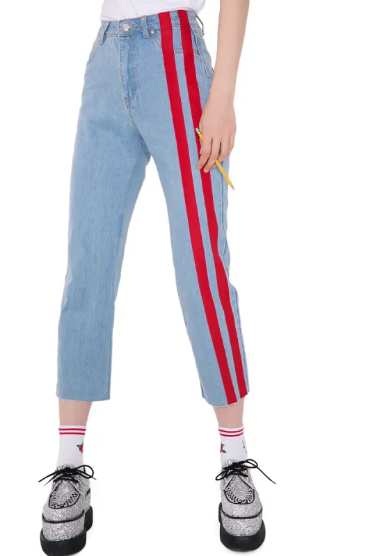 Speed Racer Striped Jeans sold by Dolls Kill