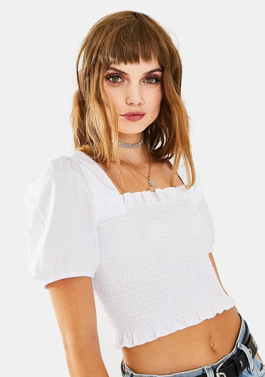 White Puff Sleeve Crop Top sold by Dolls Kill