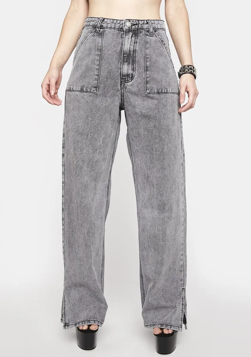 Washed Grey Wide Leg Baggy Pants sold by Dolls Kill