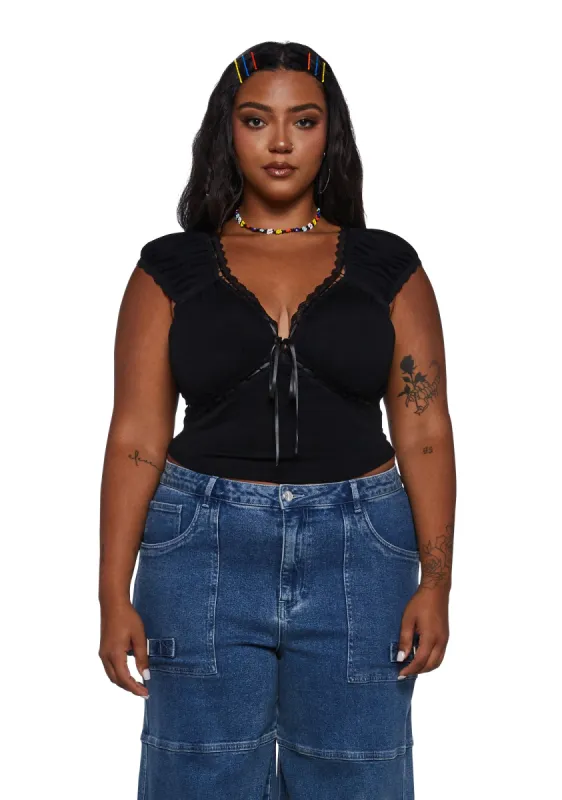 Plus Queen Of Spring Lace Trim Top - Black sold by Dolls Kill