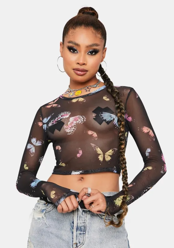 Soaring Fantasy Butterfly Mesh Top sold by Dolls Kill