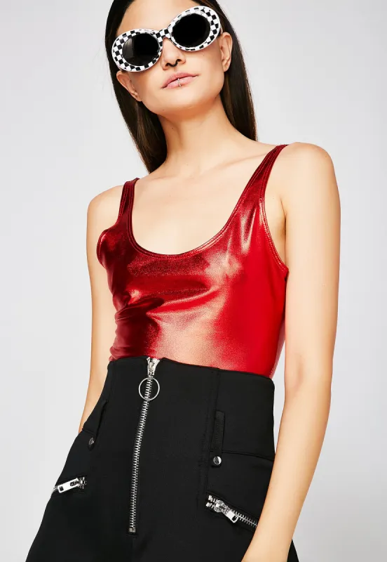 Red Ranger Lamé Bodysuit sold by Dolls Kill