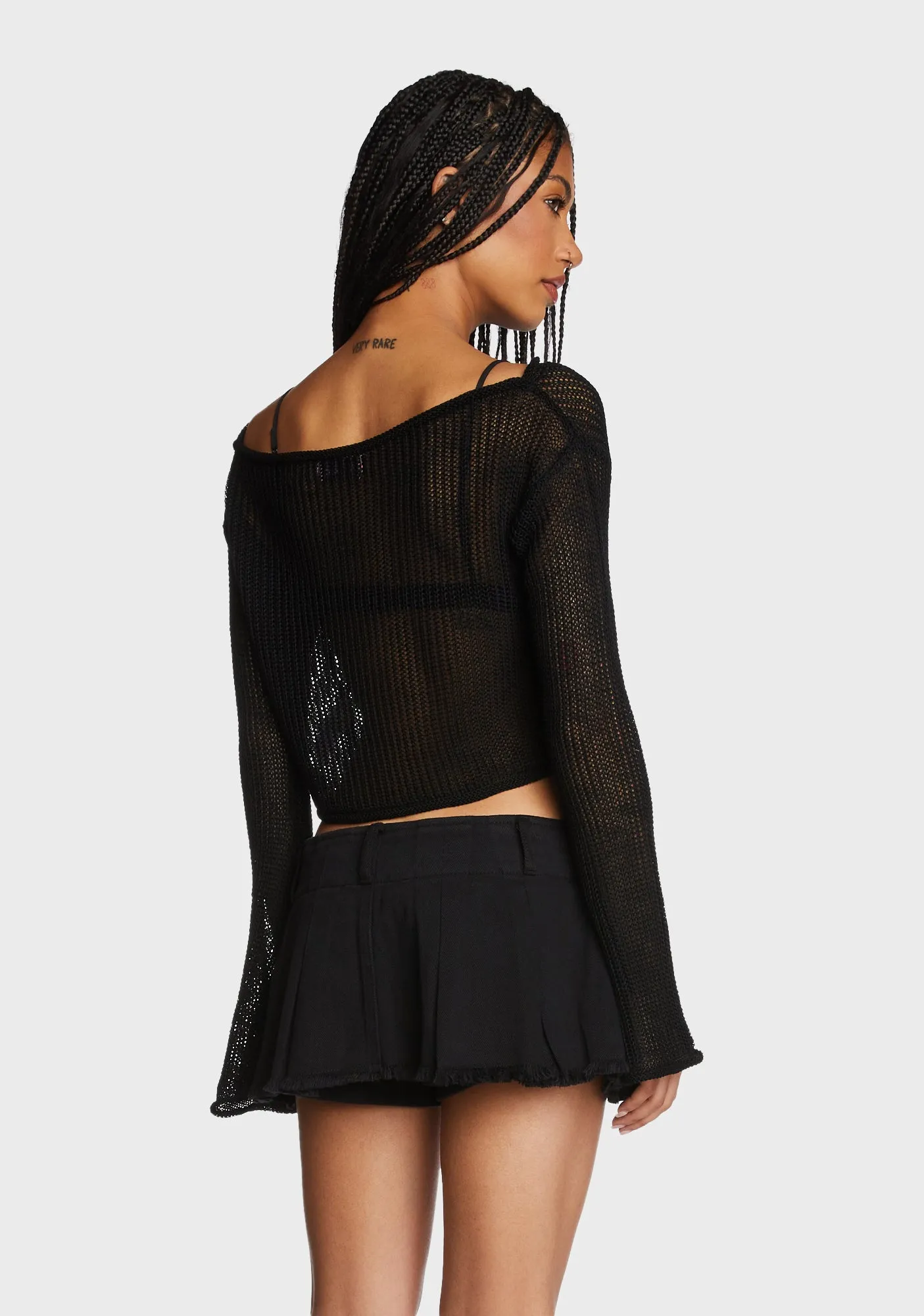 Emmie Off The Shoulder Sheer Knitted Top - Black sold by Dolls Kill product image thumbnail 4