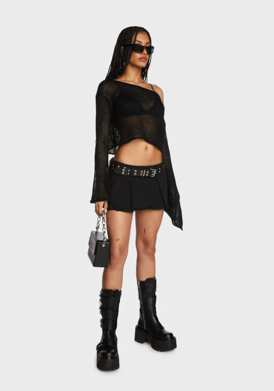 Emmie Off The Shoulder Sheer Knitted Top - Black sold by Dolls Kill