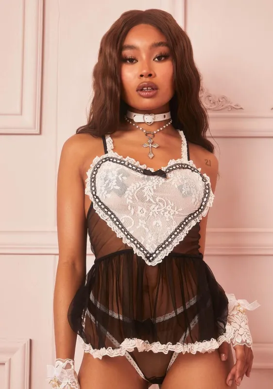 Mistress Manor Lace Teddy Set sold by Dolls Kill