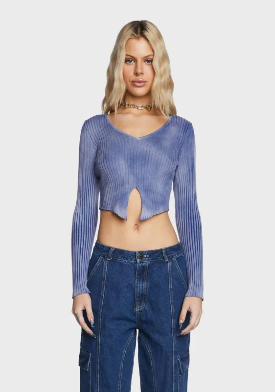 Washed Blue Ribbed Knit Top sold by Dolls Kill