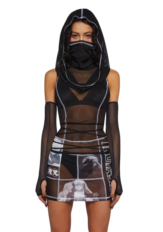Phantom Showdown Mesh Dress And Gloves Set sold by Dolls Kill