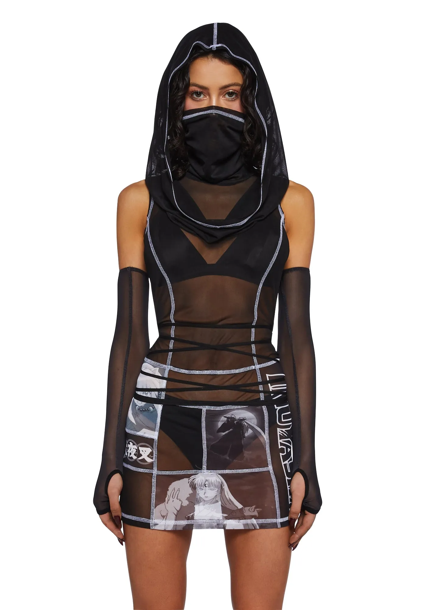 Phantom Showdown Mesh Dress And Gloves Set sold by Dolls Kill