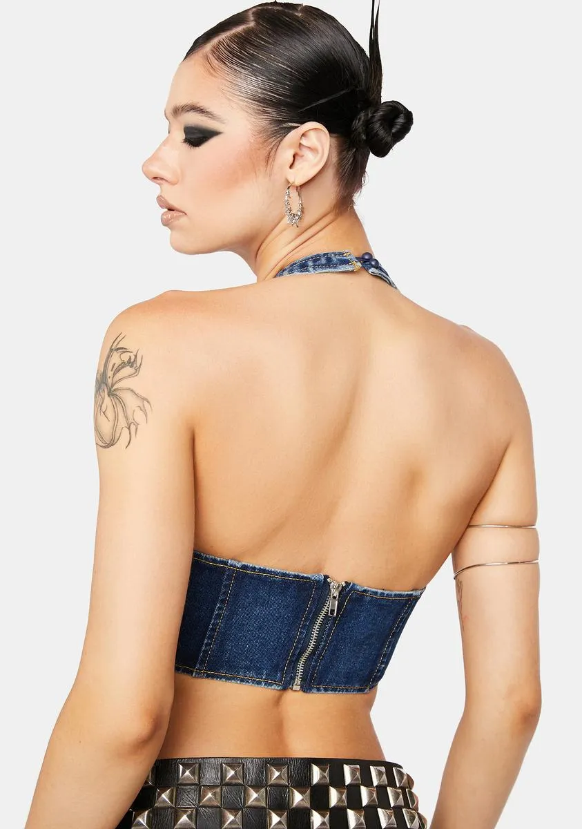 Lace Up Denim Crop Top sold by Dolls Kill product image thumbnail 4