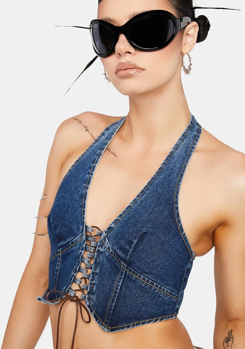 Lace Up Denim Crop Top sold by Dolls Kill product image thumbnail 2