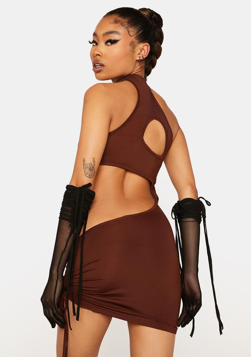 Coffee Look My Way Cut-Out Dress sold by Dolls Kill product image thumbnail 4