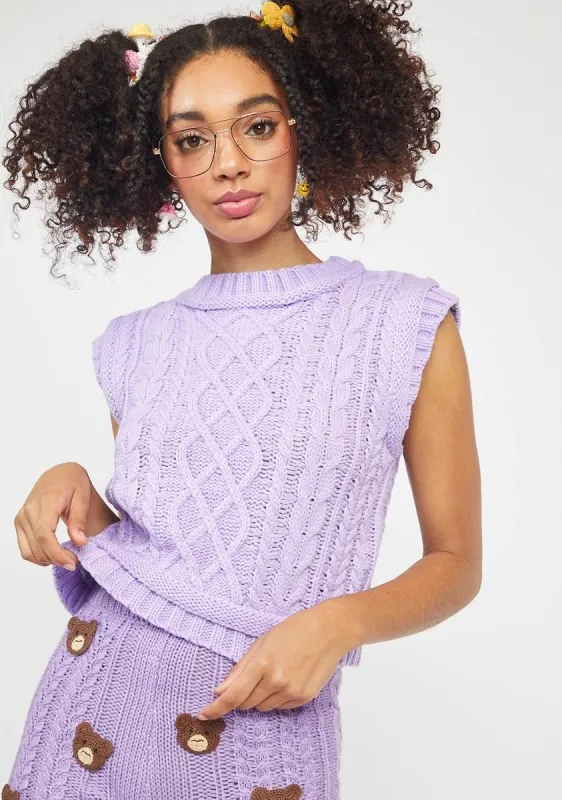 Lilac Calling It Cable Knit Crop Sweater Vest sold by Dolls Kill
