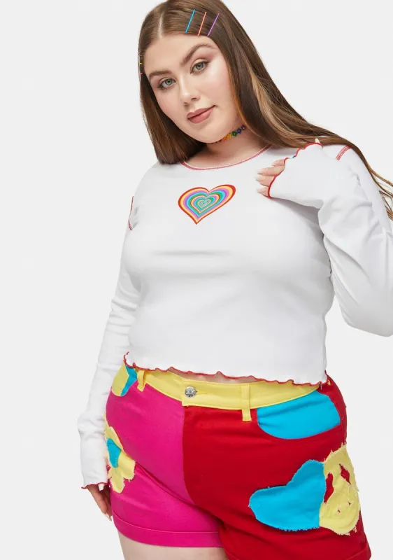 Gotta Take It 2 Heart Contrast Stitch Long Sleeve Top sold by Dolls Kill