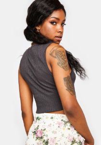 Black Amelia Rib Tank Top sold by Dolls Kill