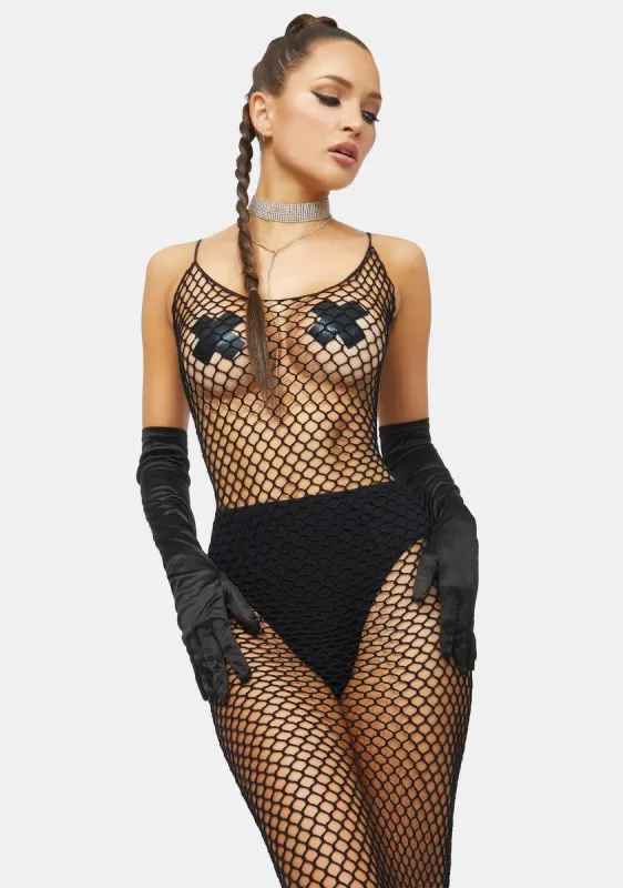 Model Misbehavior Fishnet Maxi Dress sold by Dolls Kill