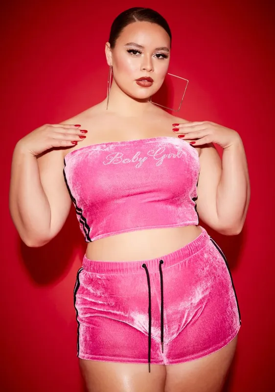 Plus Love Cherry Chapstick Velour Shorts Set sold by Dolls Kill
