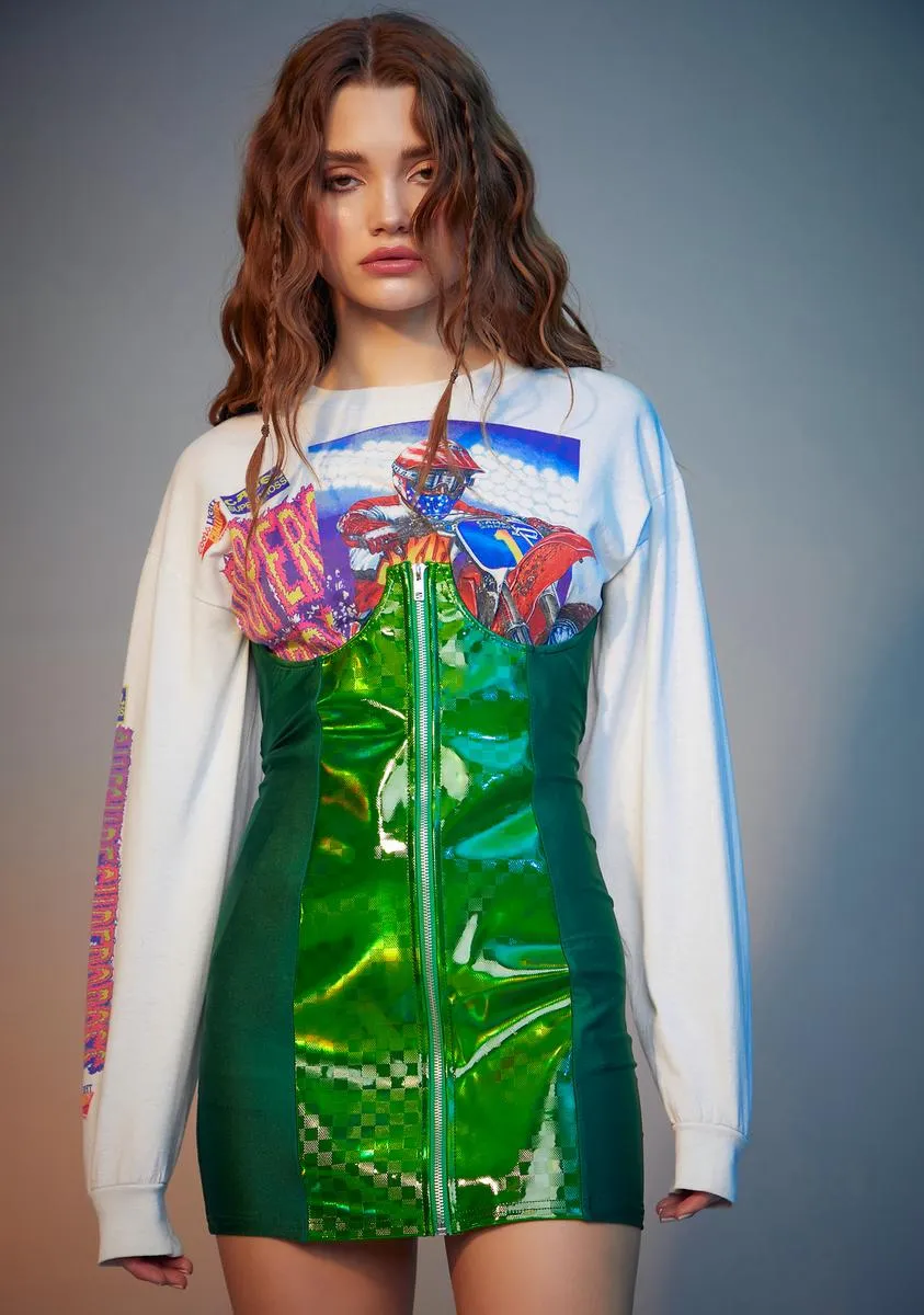 Emerald Light Chaser Holographic Bustier Dress sold by Dolls Kill