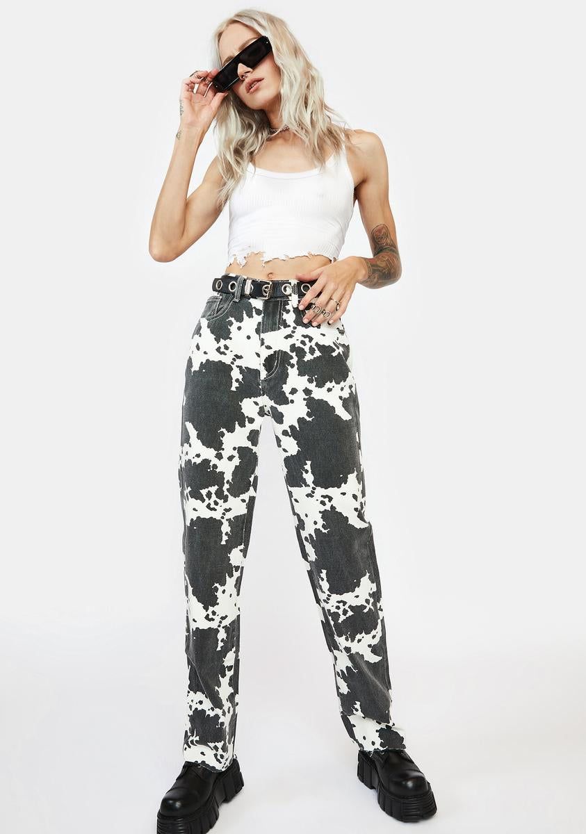 Straight Leg Cow Print Mom Jeans sold by Dolls Kill product image thumbnail 3