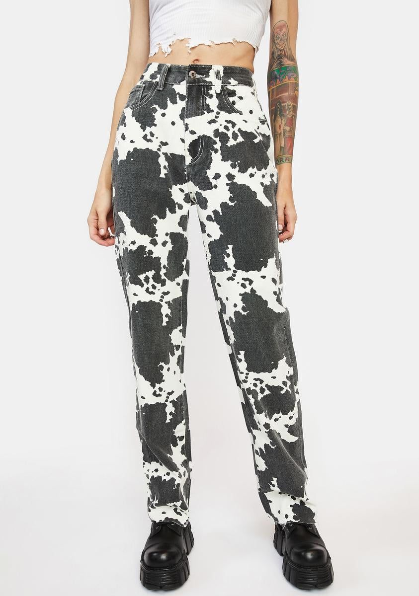 Straight Leg Cow Print Mom Jeans sold by Dolls Kill