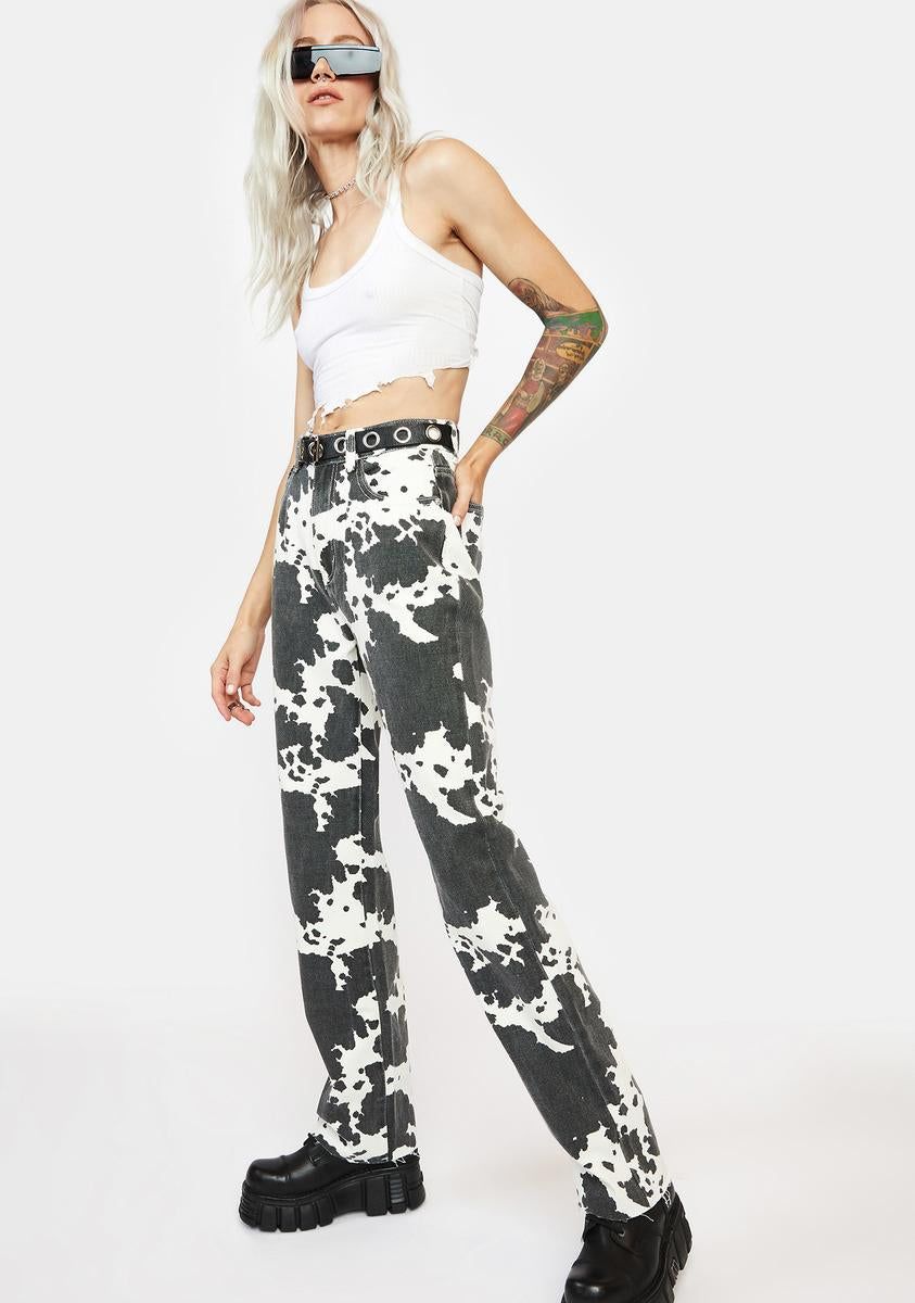 Straight Leg Cow Print Mom Jeans sold by Dolls Kill product image thumbnail 2