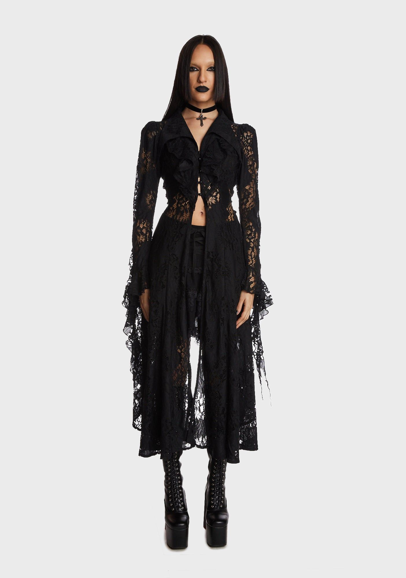 Gothic Romantic Hollow Out Frilly Lace Dress sold by Dolls Kill