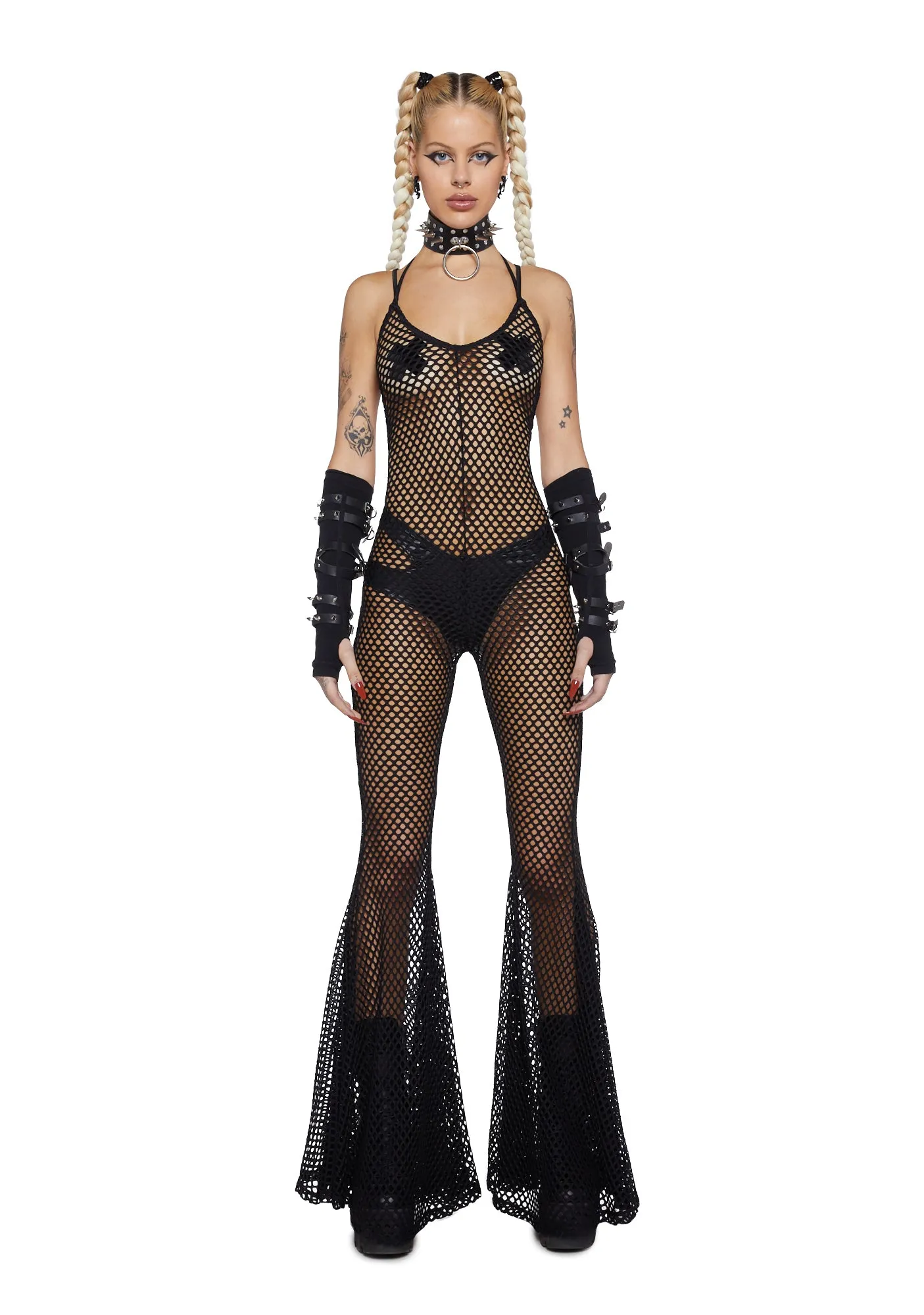 Wired Seduction Fishnet Jumpsuit - Black sold by Dolls Kill