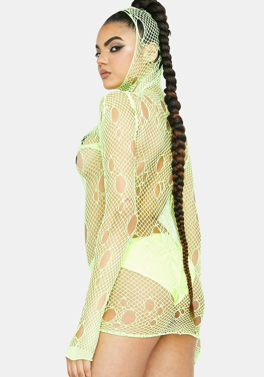 Neon Hooked On You Fishnet Mini Dress sold by Dolls Kill product image thumbnail 4