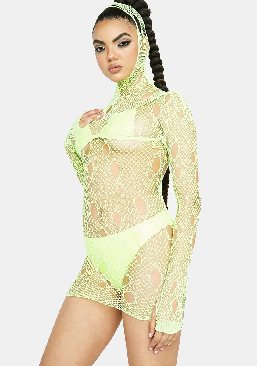 Neon Hooked On You Fishnet Mini Dress sold by Dolls Kill product image thumbnail 2