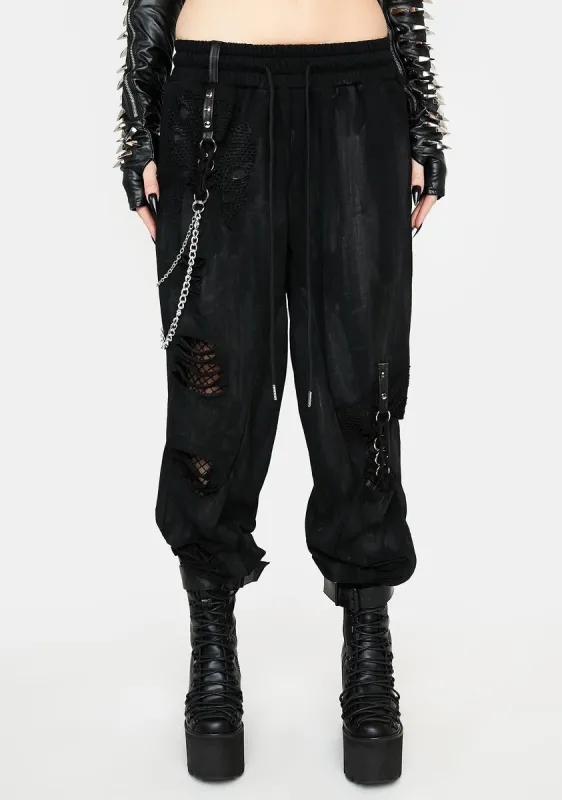 Distressed Joggers With Side Chain Detailing sold by Dolls Kill