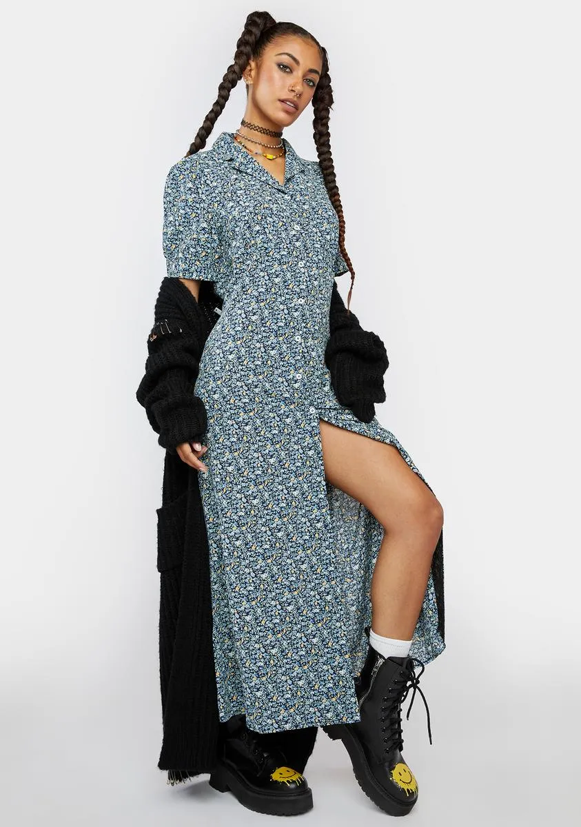 Navy Starstruck Meadow Midi Shirt Dress sold by Dolls Kill