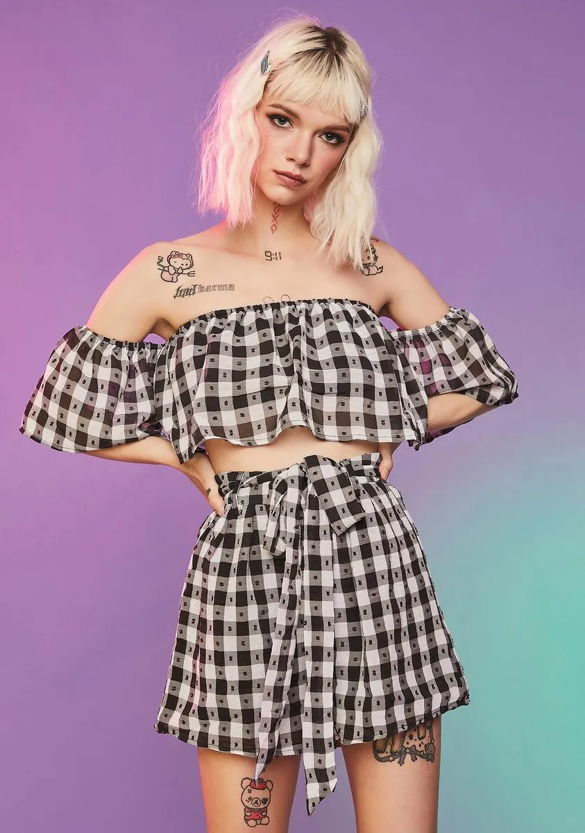 Midnight Forget Me Not Gingham Shorts Set sold by Dolls Kill