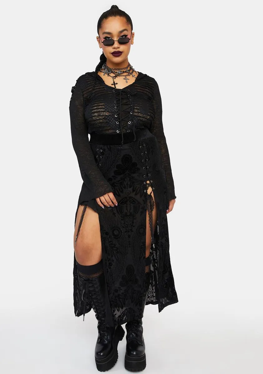 Plus Swallow Tail Velvet Split Midi Skirt sold by Dolls Kill product image thumbnail 3