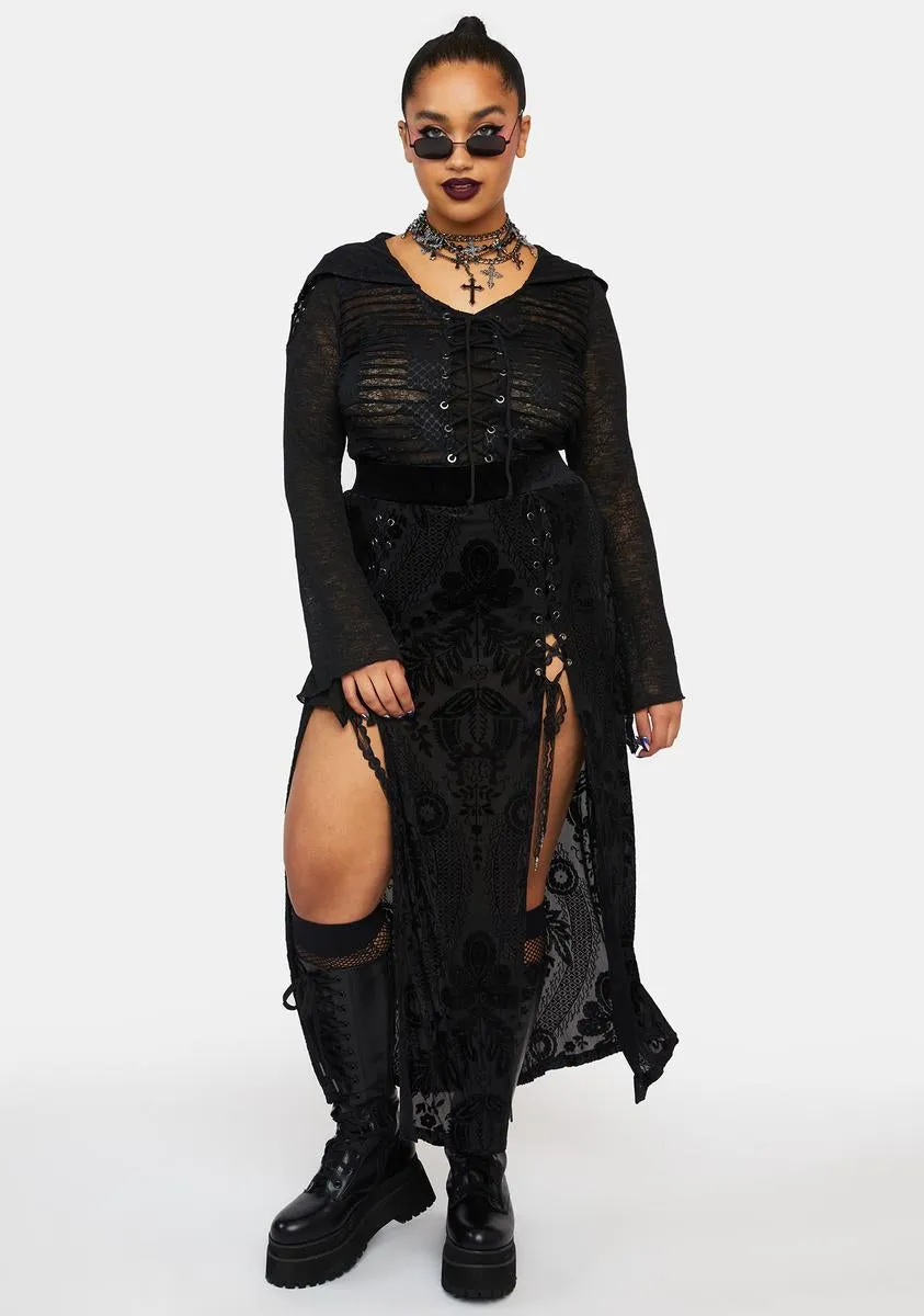 Plus Swallow Tail Velvet Split Midi Skirt sold by Dolls Kill product image thumbnail 2