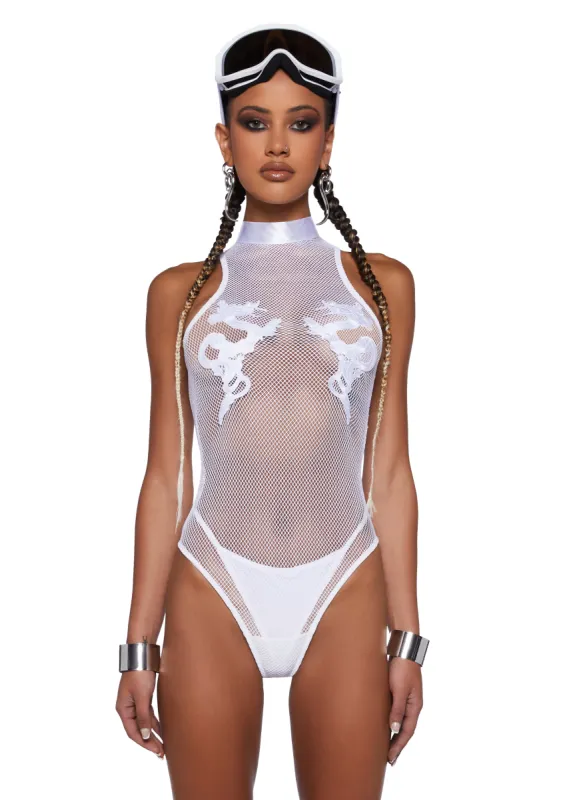 Bad Luck Dragon Fishnet Bodysuit - White sold by Dolls Kill
