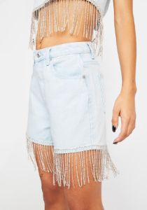 Denim Shorts With Diamante Fringe sold by Dolls Kill
