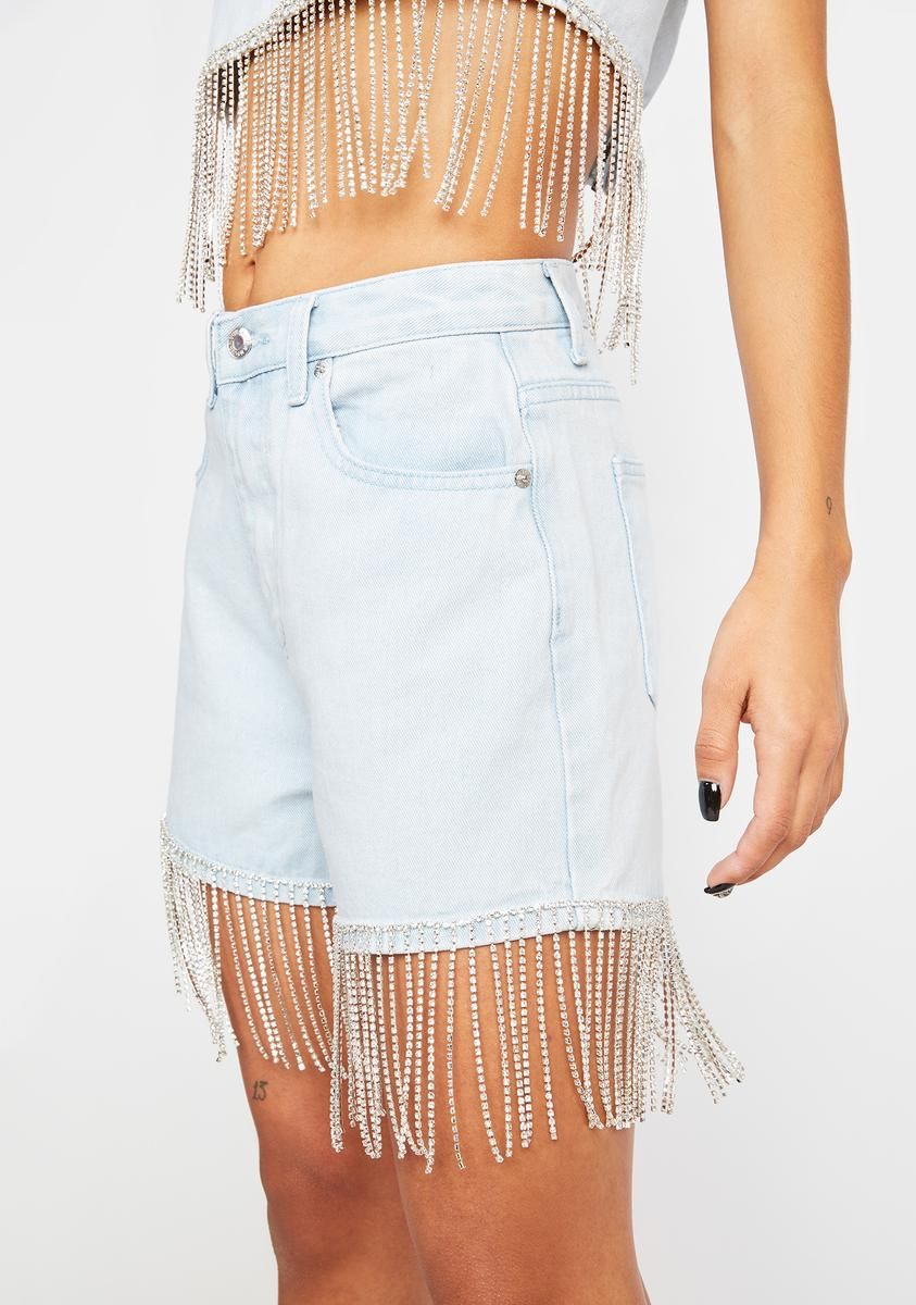 Denim Shorts With Diamante Fringe sold by Dolls Kill product image thumbnail 2