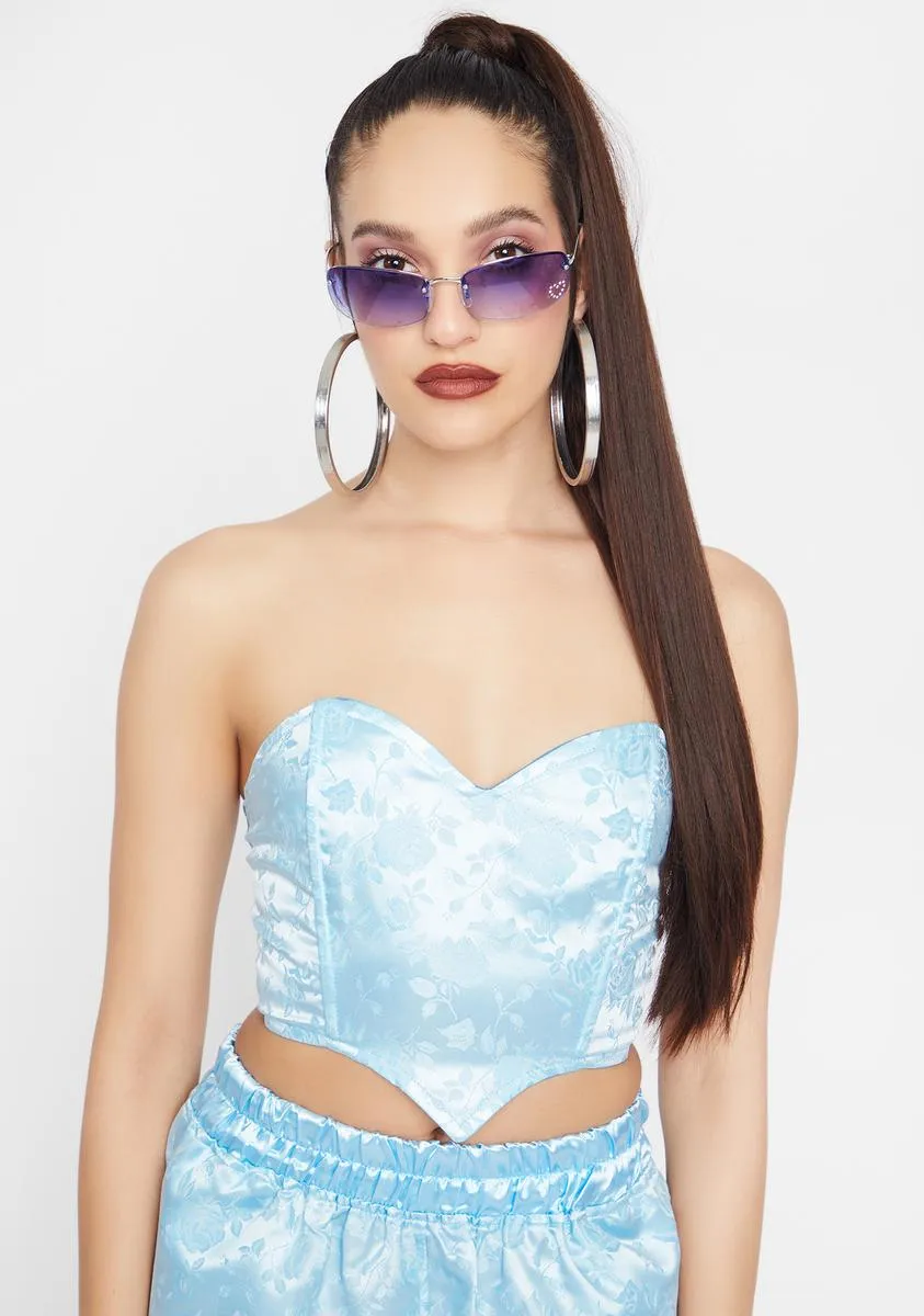 Sky Satin Cropped Corset Top sold by Dolls Kill