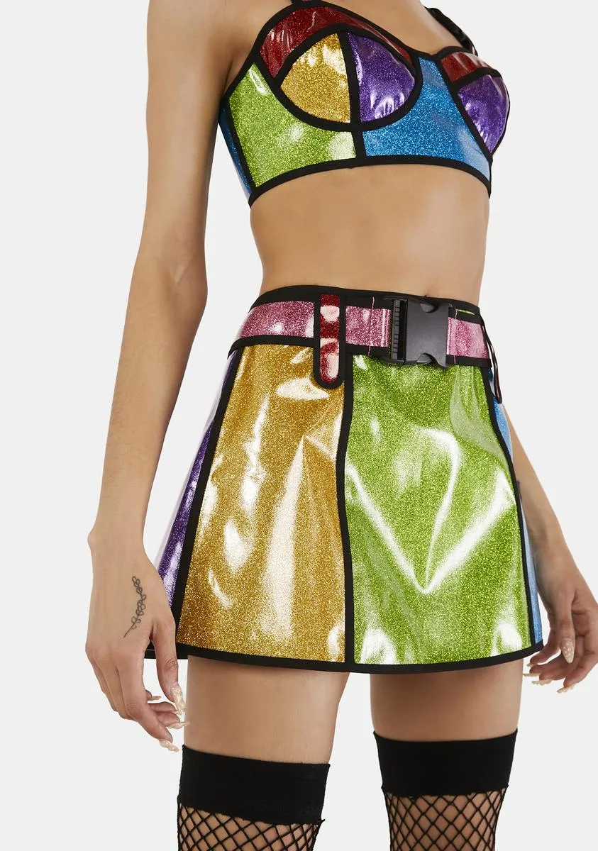 Rainbow Runner Glitter Mini Skirt sold by Dolls Kill