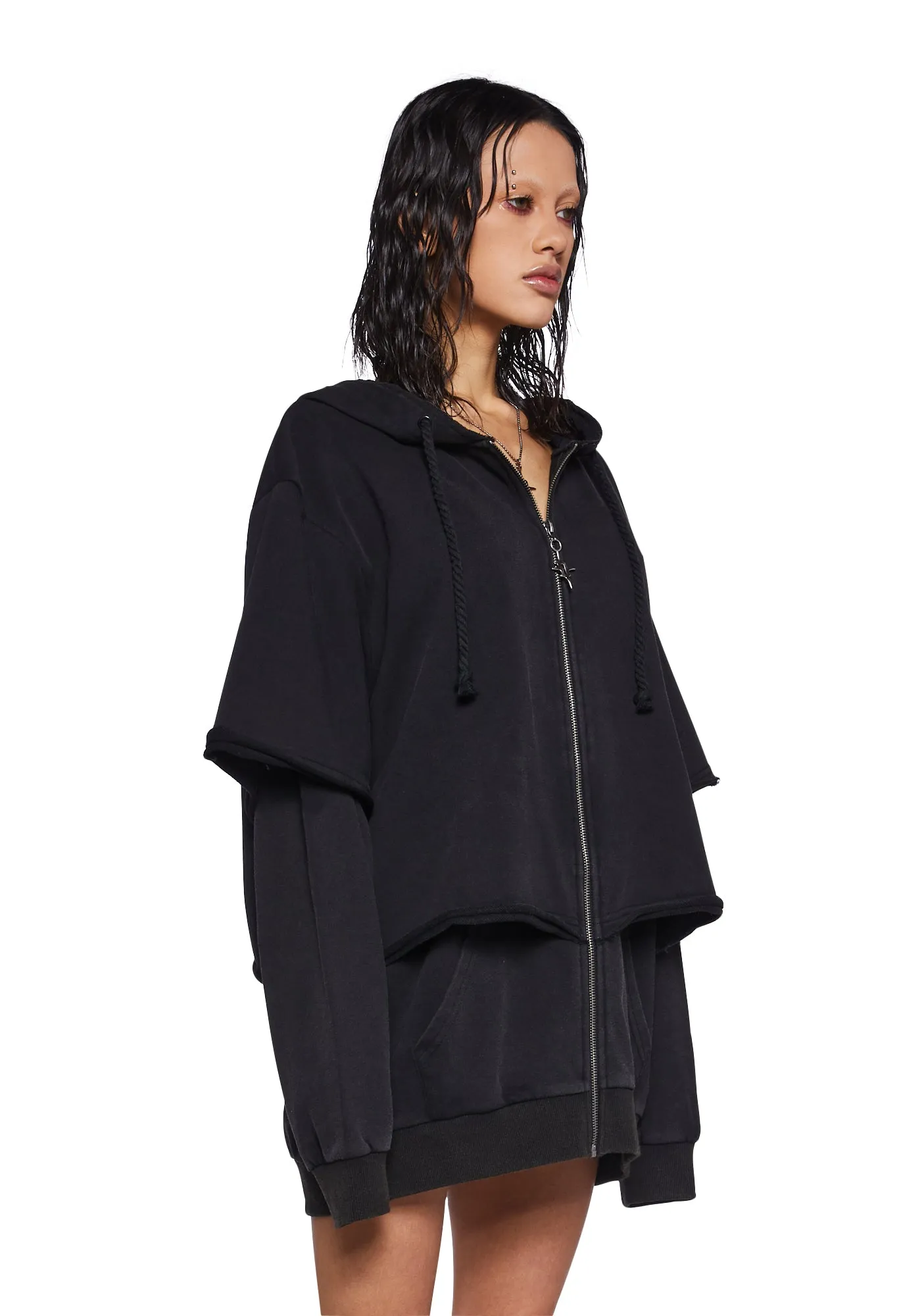 Crossfade Washed Zip-Up Hoodie - Black sold by Dolls Kill product image thumbnail 3