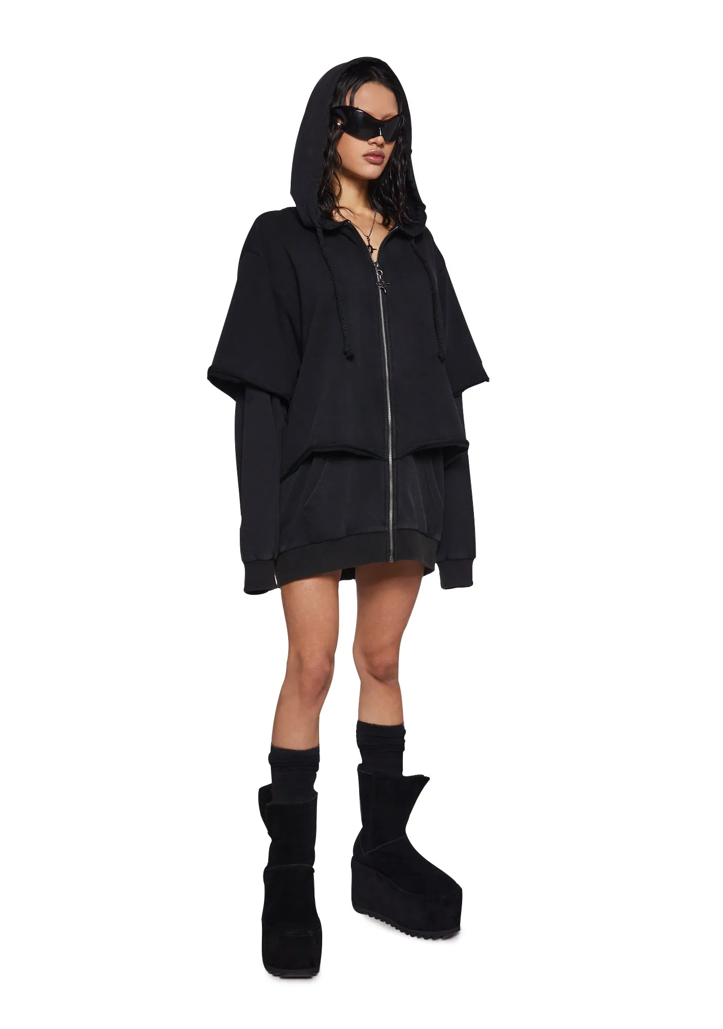 Crossfade Washed Zip-Up Hoodie - Black sold by Dolls Kill product image thumbnail 2