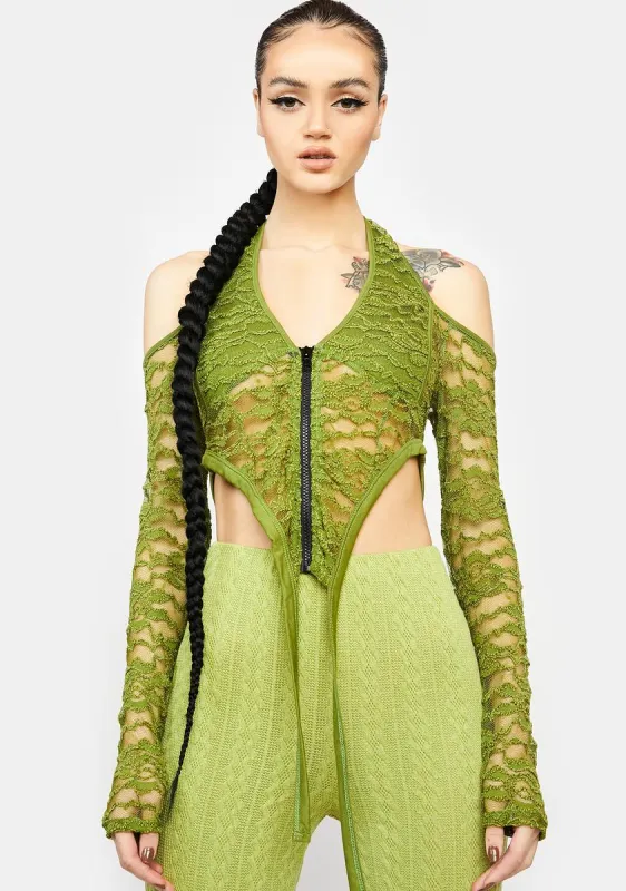 Jealous Desire Zip Up Lace Top sold by Dolls Kill