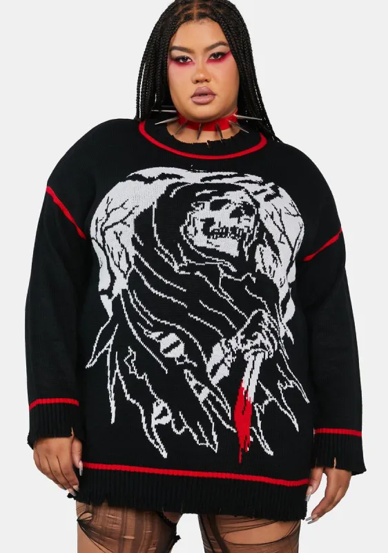 Plus Fear The Reaper Oversized Sweater sold by Dolls Kill