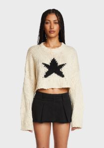 Mega Star Cropped Sweater - Cream sold by Dolls Kill