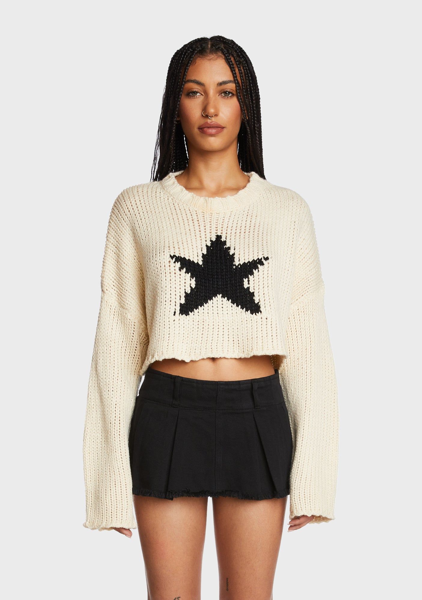 Mega Star Cropped Sweater - Cream sold by Dolls Kill