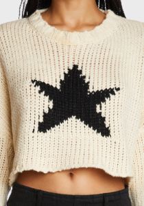 Mega Star Cropped Sweater - Cream sold by Dolls Kill