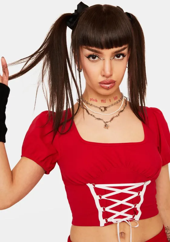 Love Mon Maison Lace Up Top sold by Dolls Kill