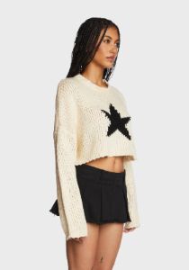 Mega Star Cropped Sweater - Cream sold by Dolls Kill