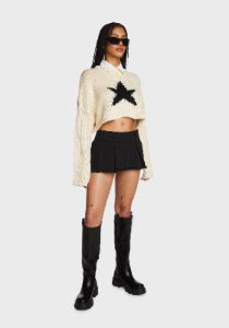 Mega Star Cropped Sweater - Cream sold by Dolls Kill