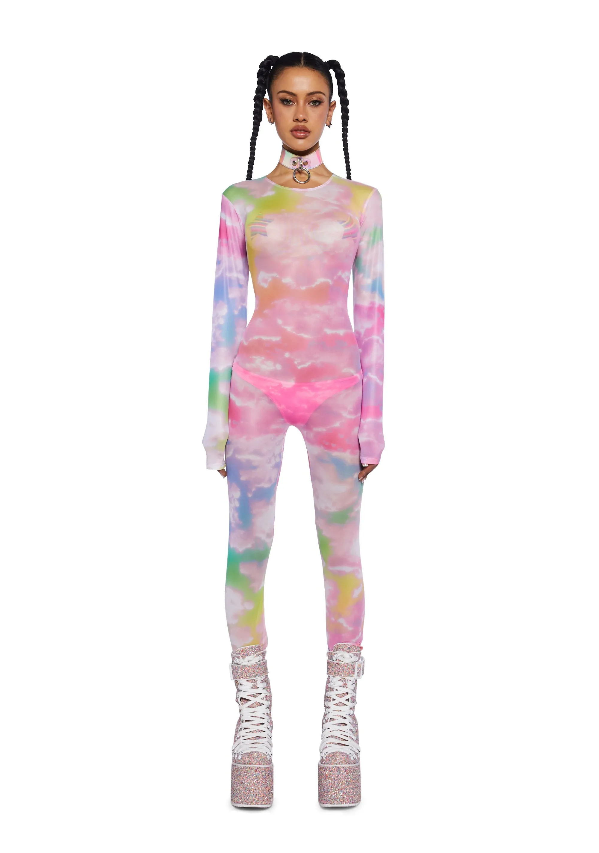 Rainbow Dreams Mesh Catsuit sold by Dolls Kill