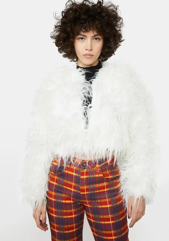 Ivory Exclude You Faux Fur Jacket sold by Dolls Kill